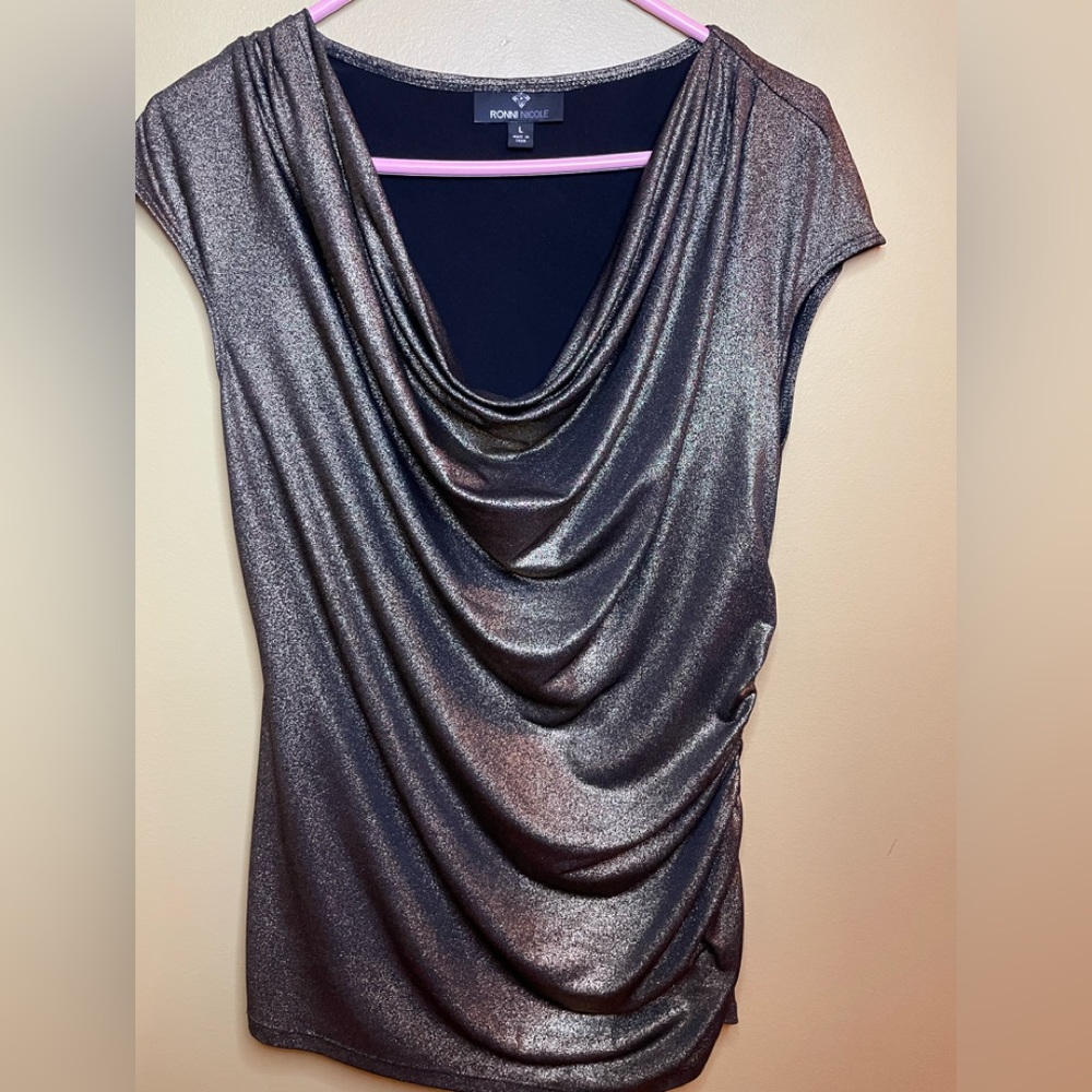 Ronnie Nicole Stunning Shimmering Cowl Neck Sleeveless Top - L
